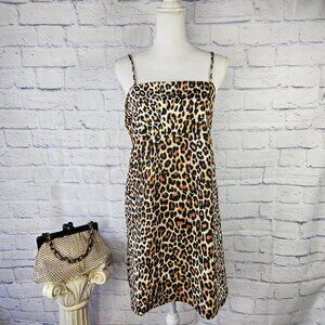 NWT Zara Trafaluc Size L Tan Leopard Print Sleeveless Mini Slip Dress Stretch
